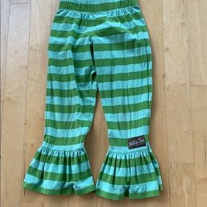 Green and blue strip ruffle pants